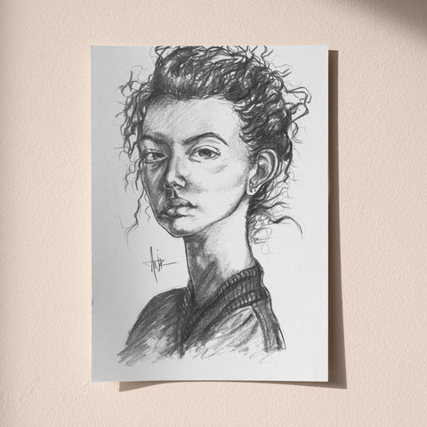 Personal Project; Portrait Study Of Graphite Curly Hair