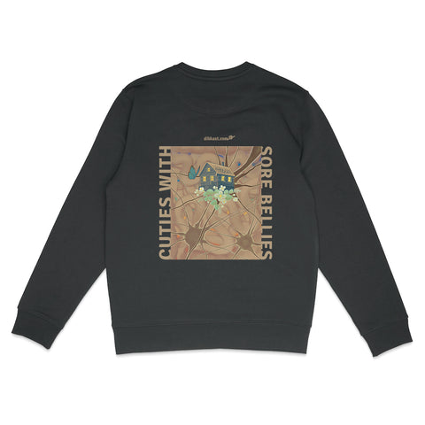 Black & White Almost Cuties With Sore Bellies Unisex Crew Neck Sweater - back_1