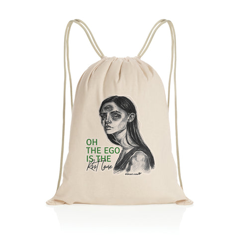 Beige Almost Oh The Ego Drawstring Backpack - front_0