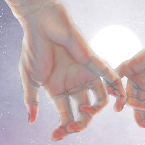 two hands holding pinkies digital painting close up