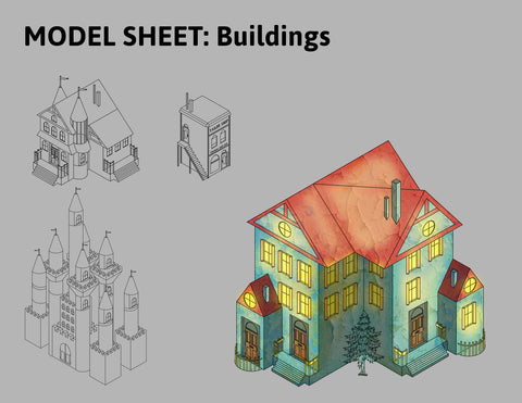 Fictional Isometric game design model sheet