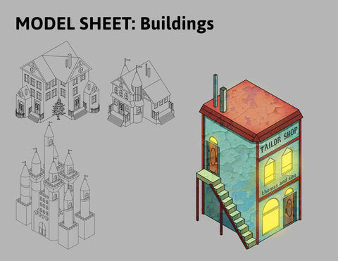 Fictional Isometric game design model sheet