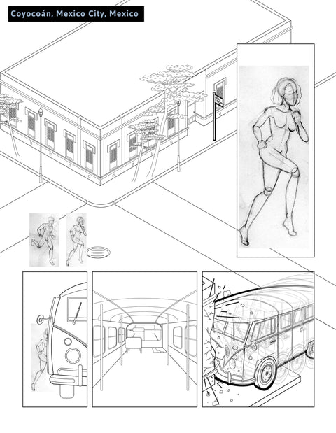 Fictional comic sketches about the life of Frida Kahlo
