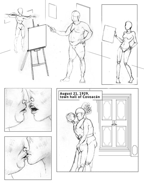 Fictional comic sketches about the life of Frida Kahlo